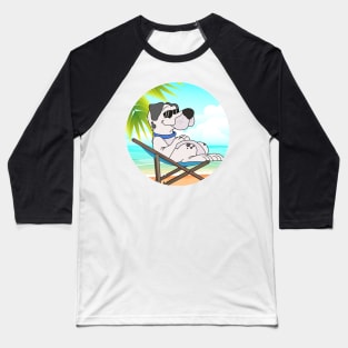 Dog Chilling At Beach With Sunset Comic Style Baseball T-Shirt